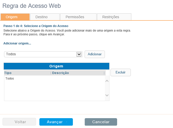 Filtro Web | Regras de Acesso | Origem