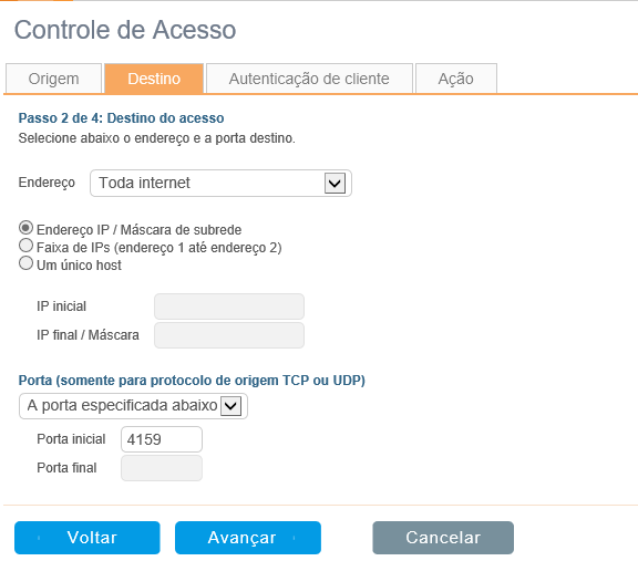 Controle de Acesso | Destino